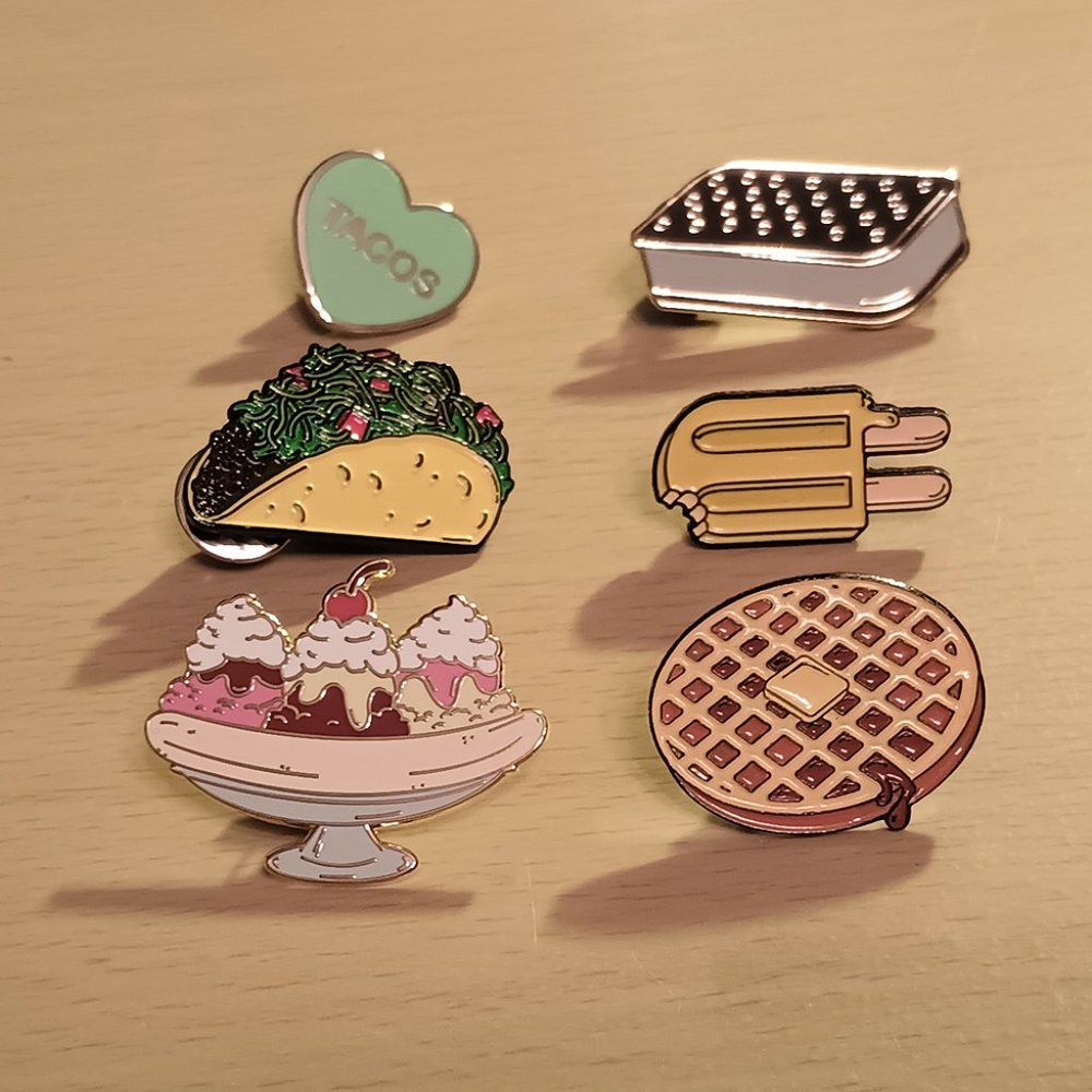 Snack/Foodie enamel pin pins flair lot of 6 taco waffle popsicle banana split